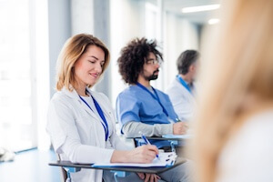 group of doctors on conference medical team sittiing