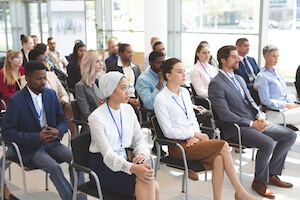 side view of group of diverse business people